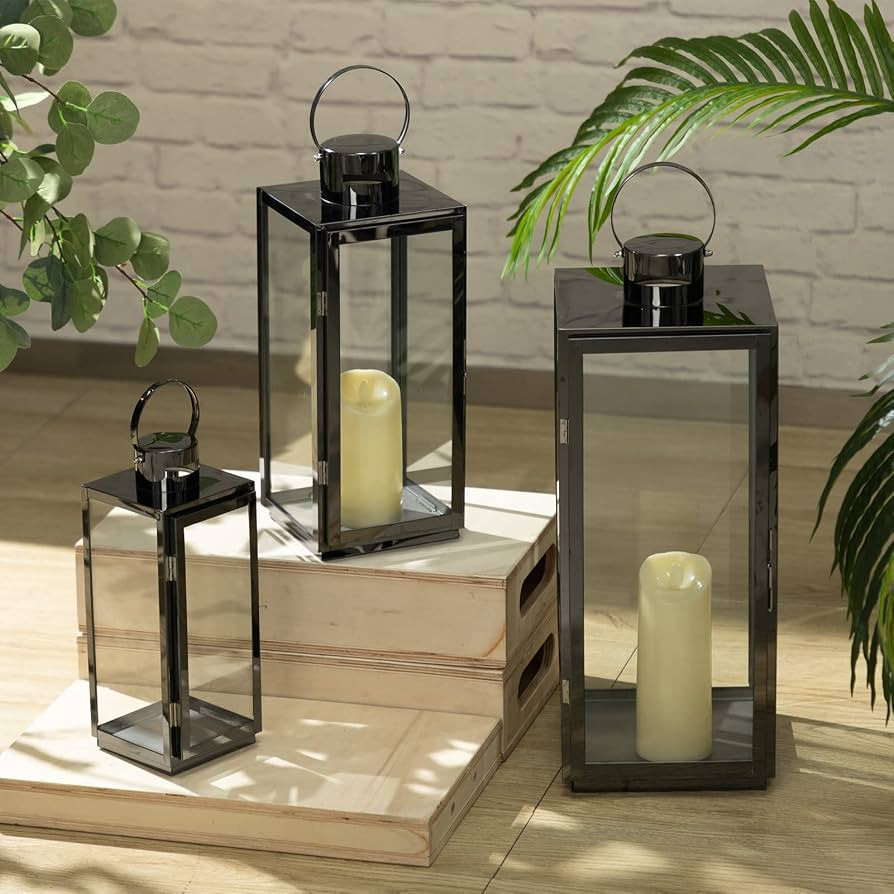 Matico Stainless Decorative Candle Lantern Set of 3, Hanging Decor Hurricane Lantern Candle Holde... | Amazon (US)