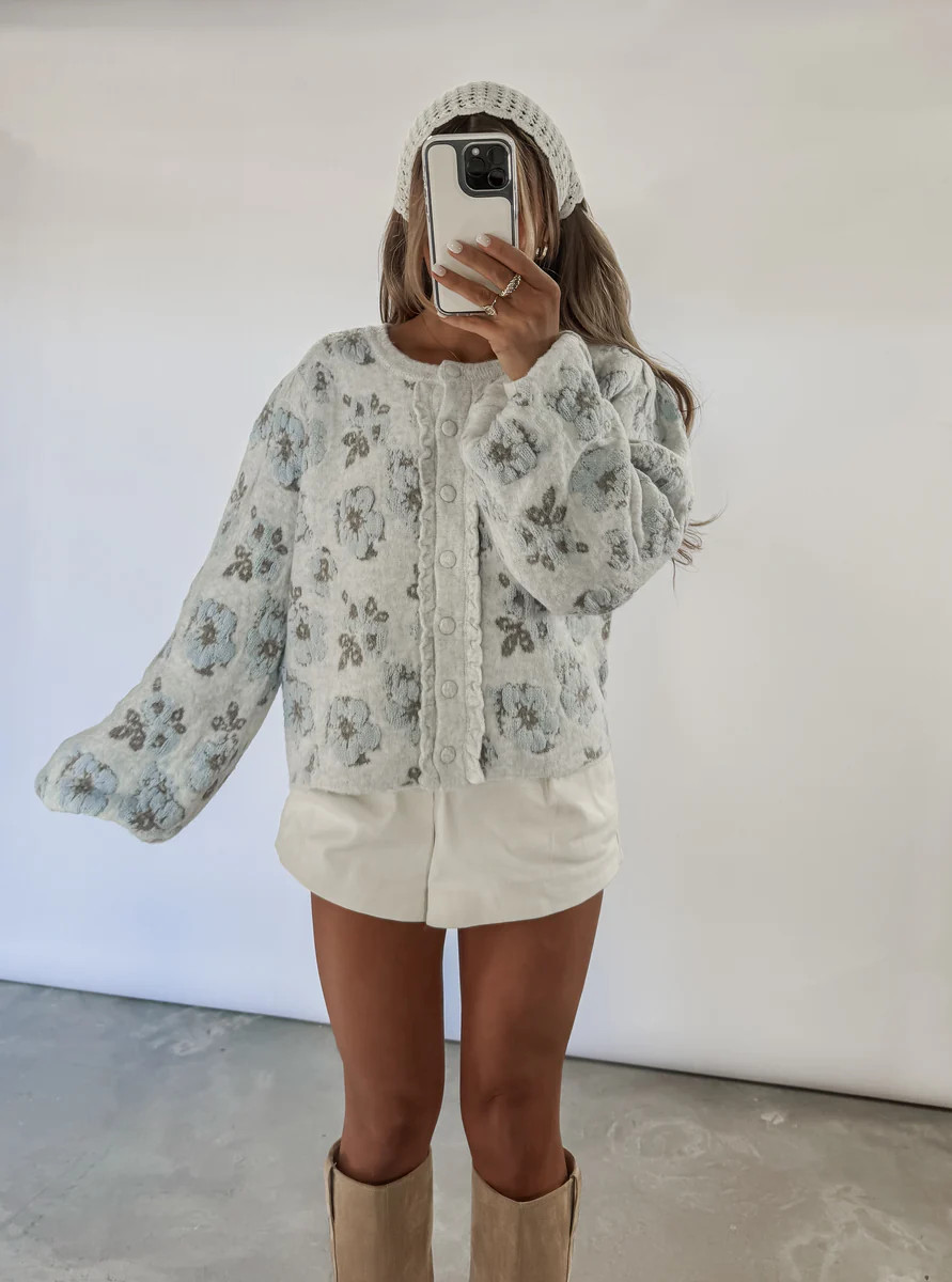 Running Around Jacquard Floral Knit Cardigan- Blue (FINAL SALE) | CK Squared Boutique