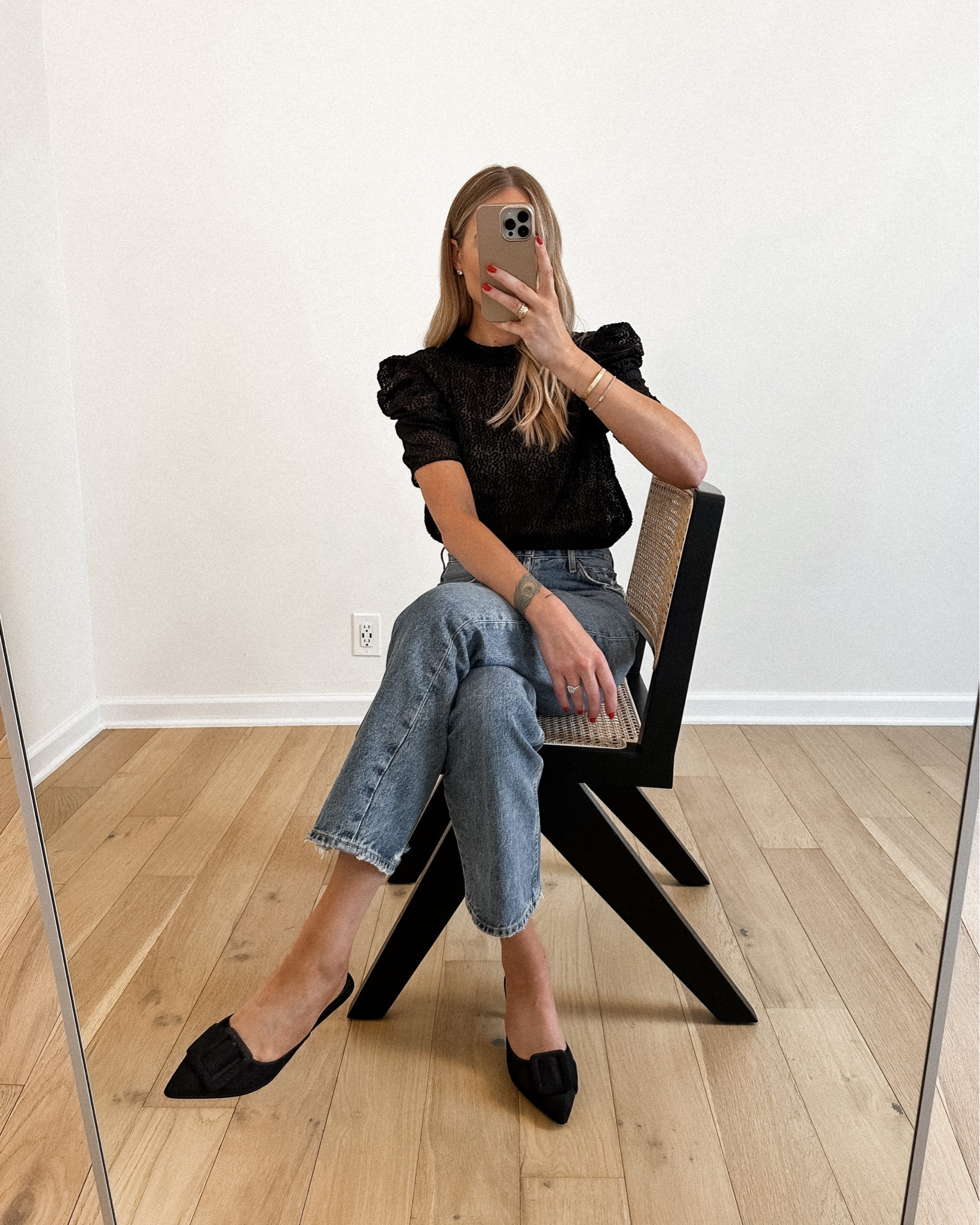 Fashion Jackson wearing black puff sleeve top (small) AGOLDE jeans (tts) black suede mules (go up 1/2 size) #fashionjackson #falloutfit 

#LTKstyletip #LTKshoecrush #LTKfindsunder100