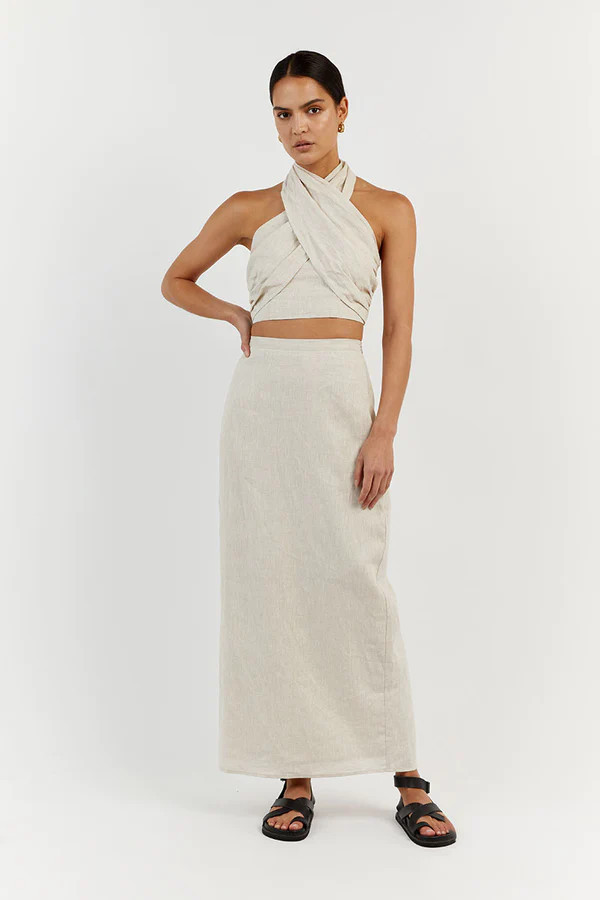 GINA NATURAL LINEN HALTER CROP TOP | DISSH