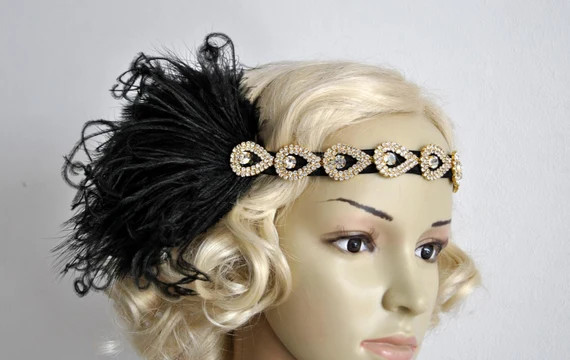 Gold Flapper Feather the Great Gatsby 1920s Rhinestone | Etsy | Etsy (US)