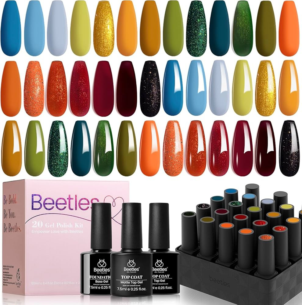 Beetles 20 Colors Gel Nail Polish Kit, Nail Gel Polish Red Yellow Orange Green Gel Polish Set wit... | Amazon (US)