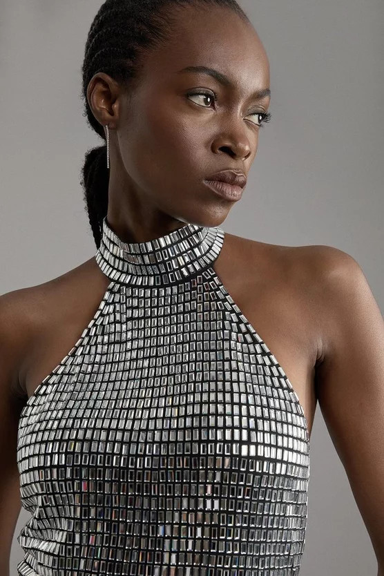 Premium Crystal Embellished Jersey Halter Top | Karen Millen UK + IE + DE + NL