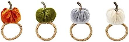 Mud Pie Home and Table Décor Jute Cord Napkin Rings with Velvet Pumpkin Topper 2" Dia 49500023 | Amazon (US)
