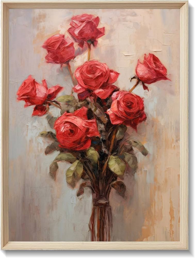 FAEKSUR Framed Valentine's Day Wall Art Prints, Valentines Rose Wall Art for Living Room, Rustic ... | Amazon (US)