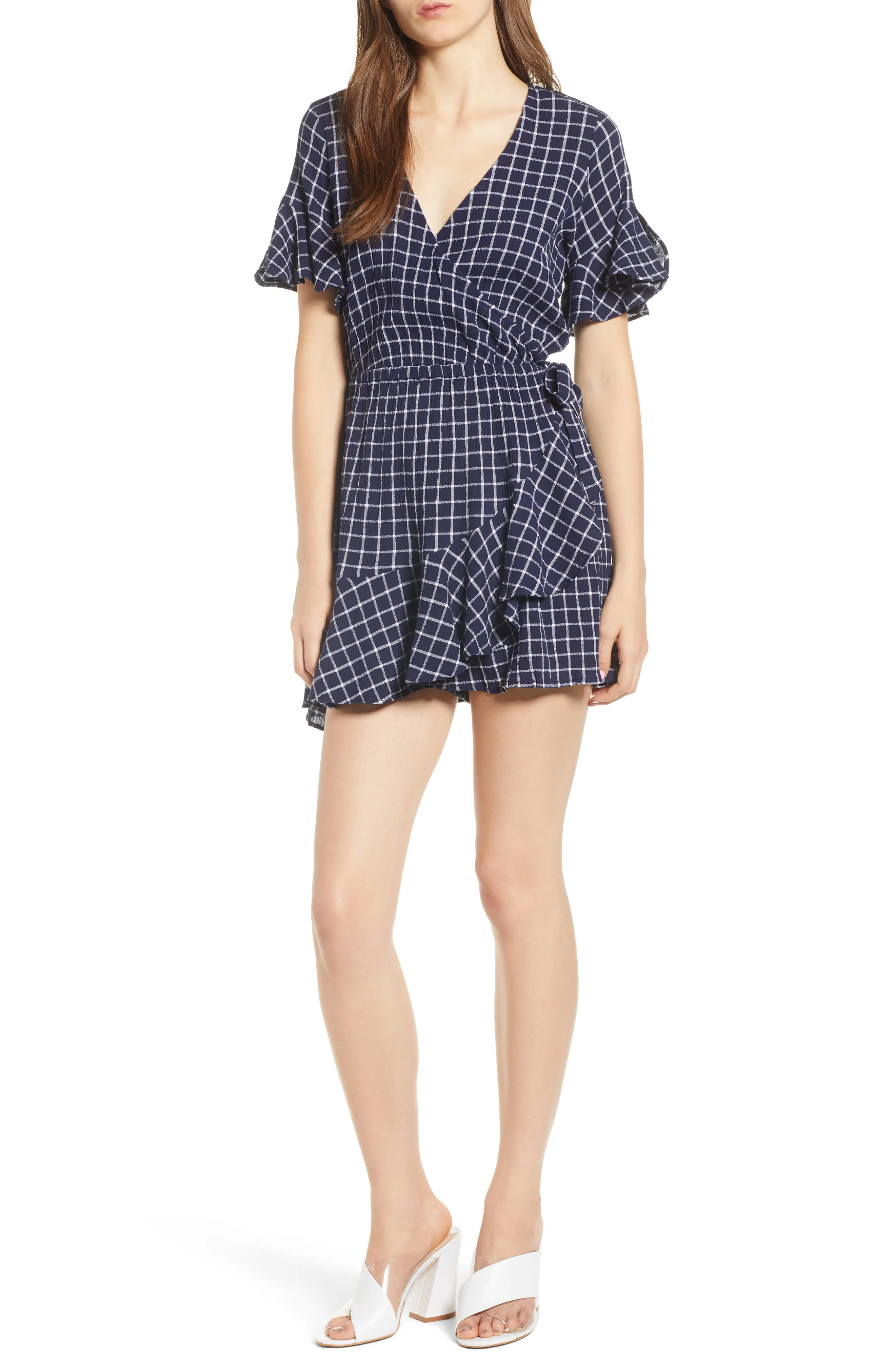 BP. Glen Plaid Wrap Style Romper | Nordstrom