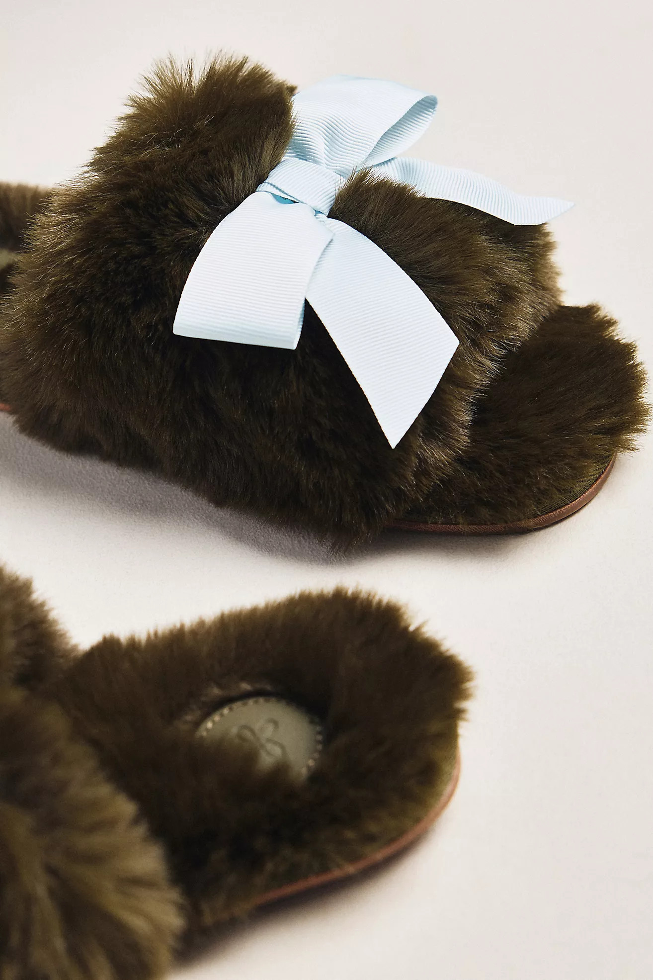 Maeve Faux-Fur Open-Toe Bow Slippers | Anthropologie (US)