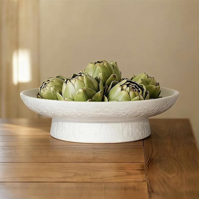 11 Inch Fruit Bowl Matte Black Ceramic Decorative Pedestal Centerpiece (White) | Amazon (US)