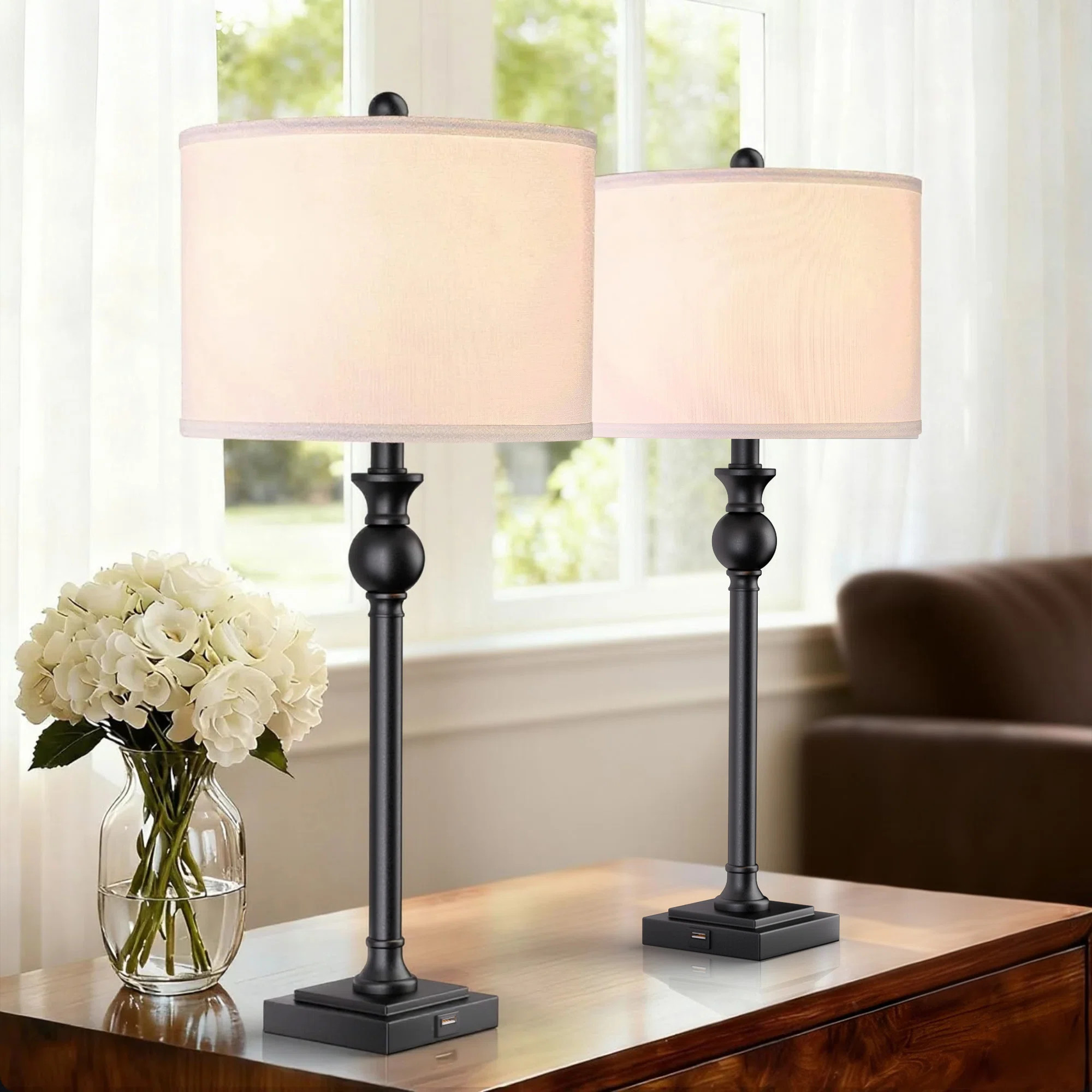Etta Avenue™ Augrave 28" Tall Metal Table Lamp Set - MCM Modern Funky Accent Table Lamps for Be... | Wayfair North America