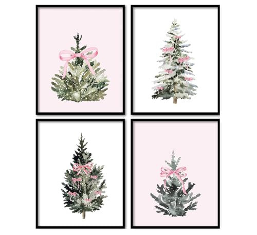foedor Coquette Pink Christmas Room Wall Decor,Pink and White Christmas Decor,Christmas Wall Art Decorations for Home Kitchen Bedroom Bathroom Living Room,Pine Tree Wall Art Winter Holiday Decorations,8x10 Set of 4 | Amazon (US)
