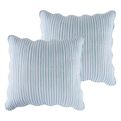 Levtex Home Martha Stripe Spa Euro Sham - Set of 2 (26x26in) - No Insert - Spa - Stripe - Cotton Euro Sham - Scalloped Edge | Amazon (US)
