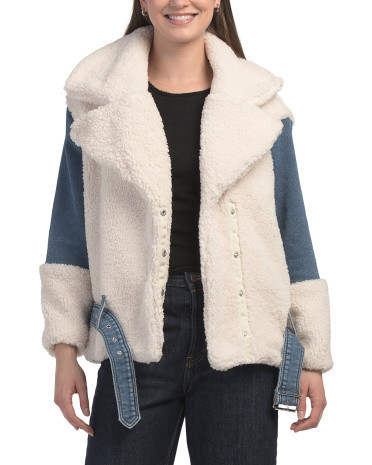 Sherpa Denim Jacket For Women, Spandex/Cotton/Polyester | TJ Maxx