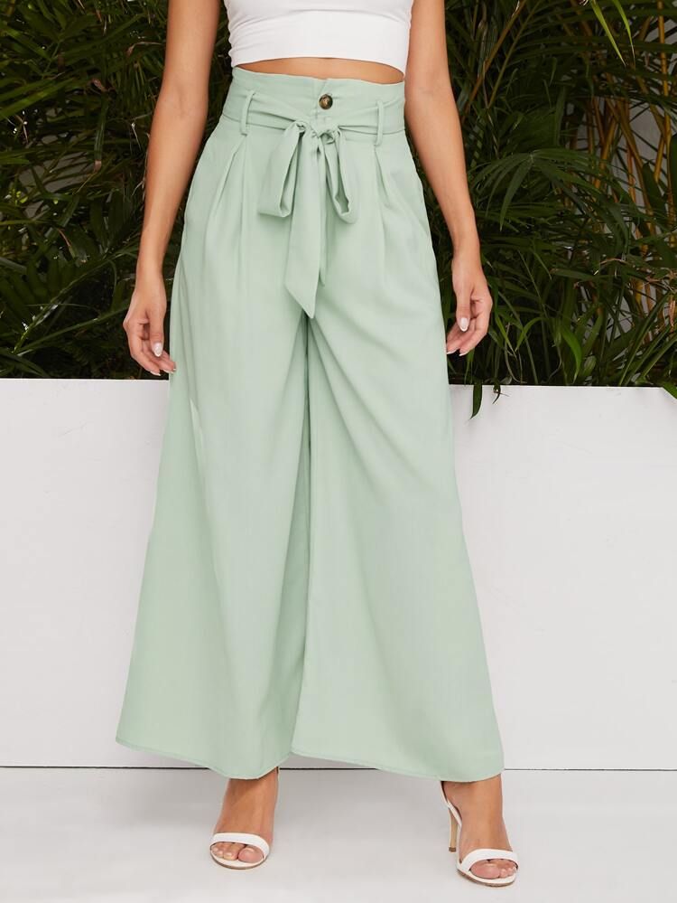 Solid Belted Wide Leg Pants | SHEIN