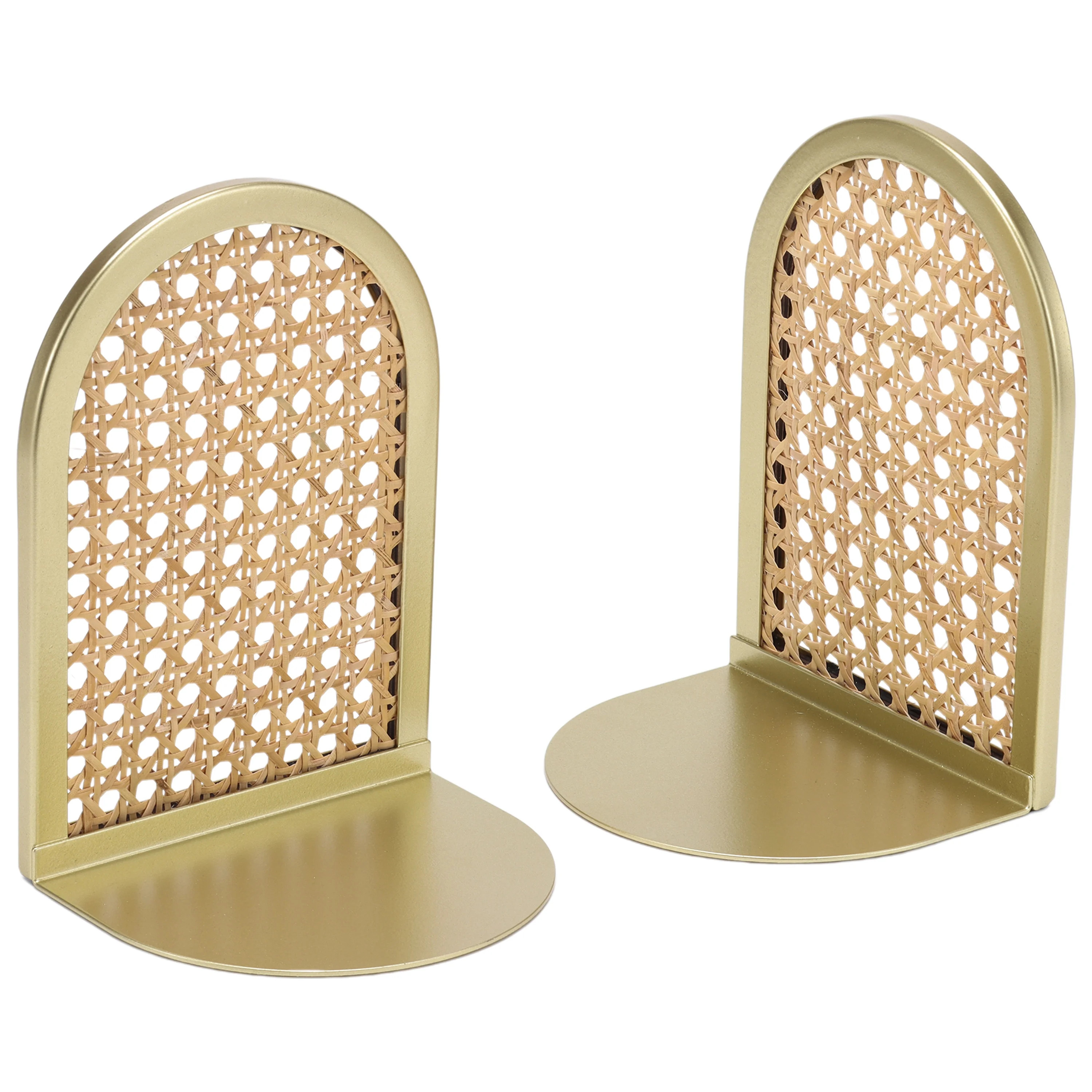 Home Decor Collection Gold and Natural Rattan Decorative Tabletop Bookends - Walmart.com | Walmart (US)