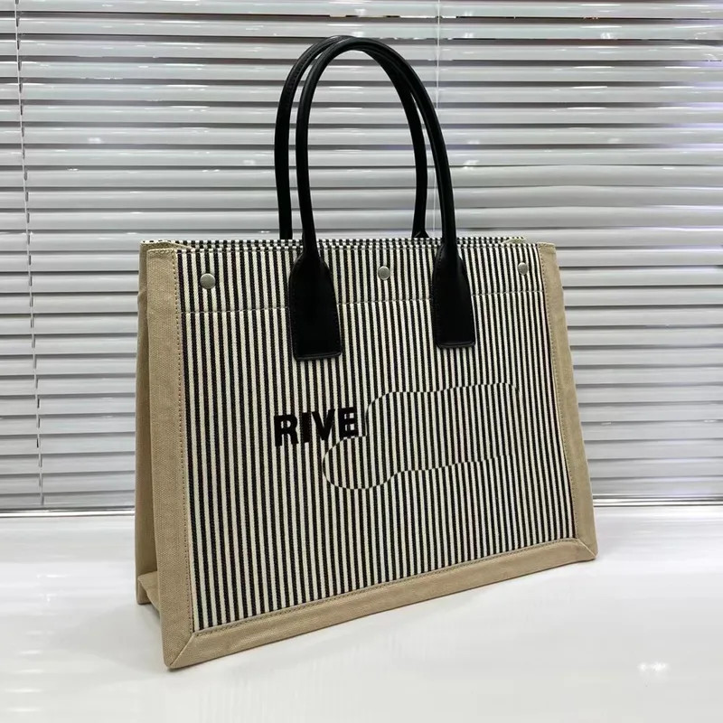 Rive Gauche Tote Shopping Bag Women Canvas Handbag Shoulder Bags Real Leather Handle Snap Closure... | DHGate