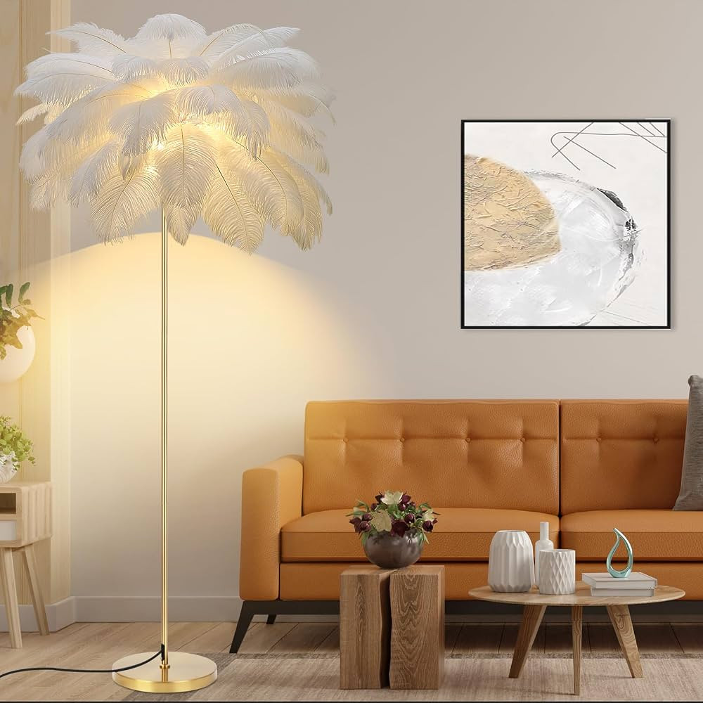 Feather Floor Lamp for Living Room, Fluffy Ostrich Feather Floor Lamp 3 Color Temperatures, House... | Amazon (US)