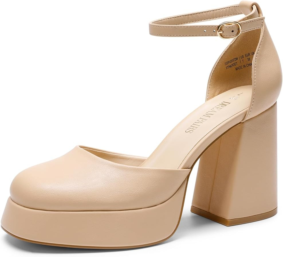 DREAM PAIRS Women's Chunky Platform High Heels Closed Toe Block Ankle Strap Dress Wedding Party P... | Amazon (US)