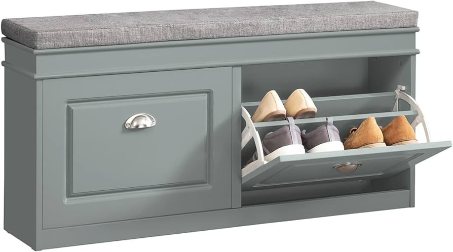 Haotian FSR64-HG, Grey Storage Bench with Drawers & Padded Seat Cushion, Hallway Bench Shoe Cabin... | Amazon (US)