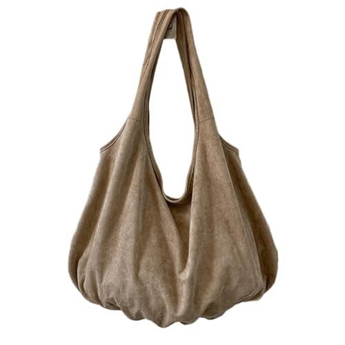 Slouchy Shoulder Bag Suede Oversized Hobo Tote Soft Large Capacity Casual Underarm Handbag Minimalist Lightweight Fall Y2K for Daily Party Outings (Khaki) | Amazon (US)