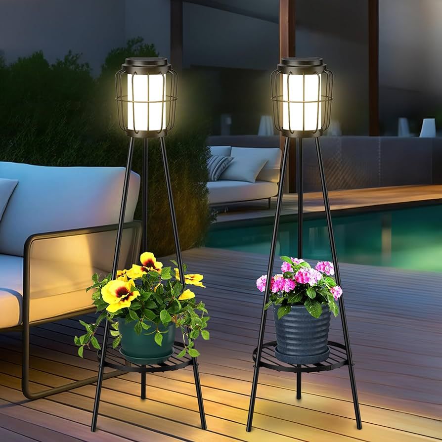 2 Pack Solar Lights with Plant Stand, Solar Floor Lamps, Waterproof Solar Powered Outdoor Lights ... | Amazon (US)