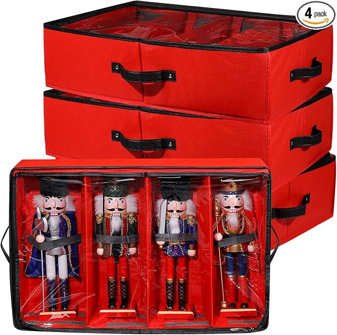 Preboun 4 Pack Clear Top Christmas Nutcracker Storage Box - Each Holds 4 Figurines up to 16 Inche... | Amazon (US)