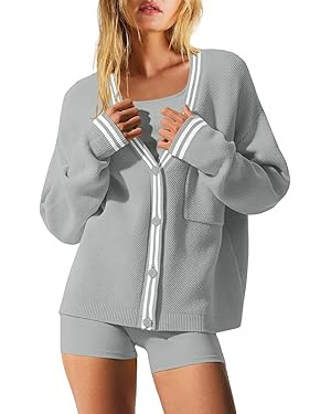 Nirovien Womens Oversized Cardigan Sweaters Button Down Knit Fall Sweater Long Sleeve Striped Coa... | Amazon (US)