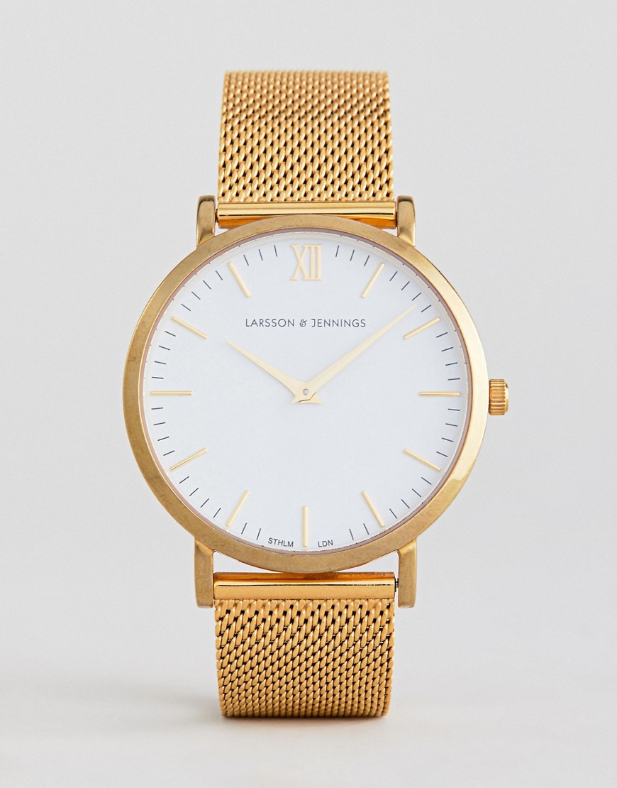 Larsson & Jennings Lugano Mesh Watch In Gold 40mm - Gold | ASOS US