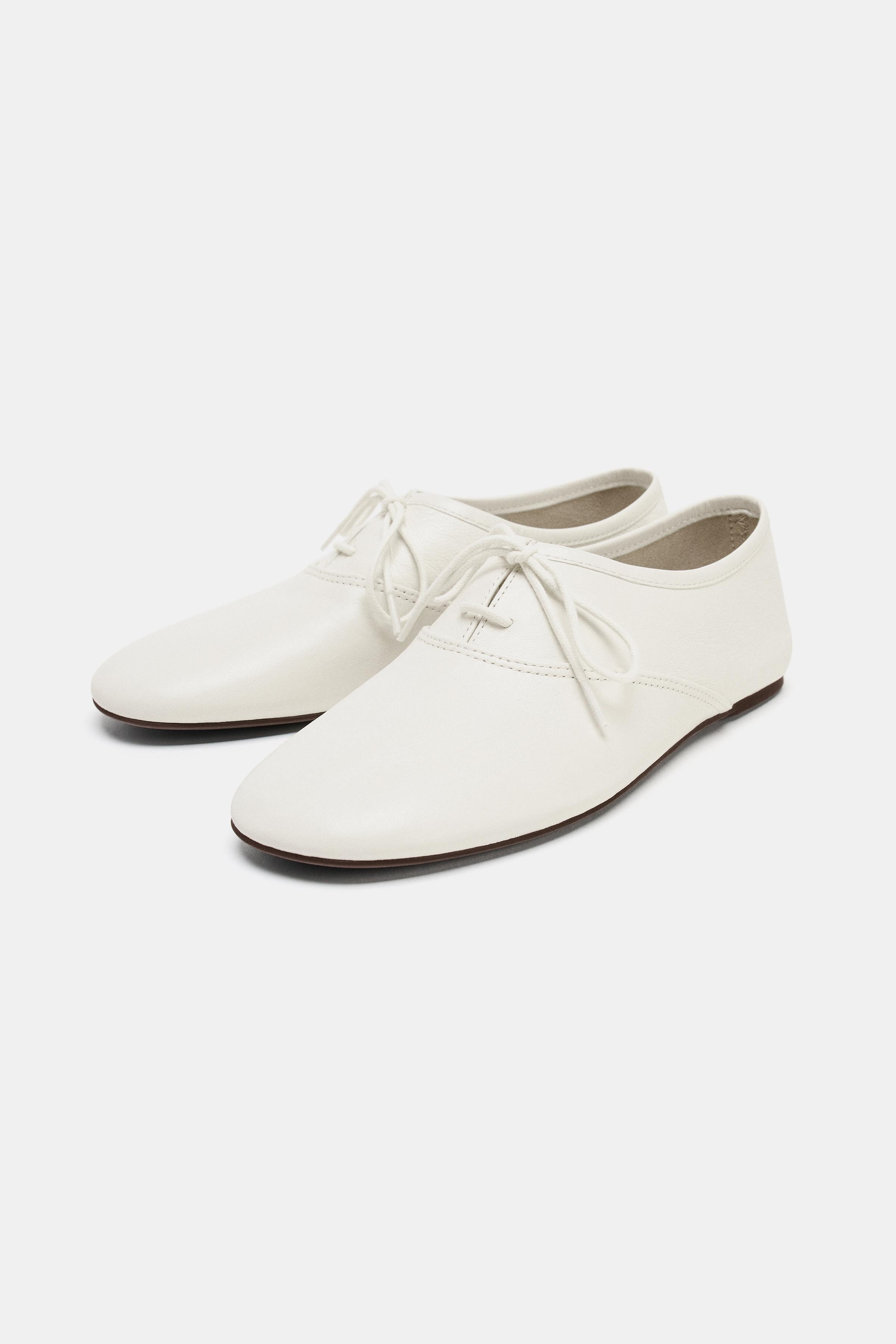 LEATHER LACE-UP LOW HEEL SHOES | Zara US