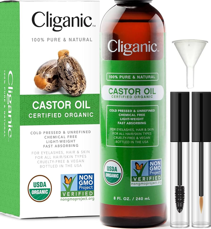 Cliganic USDA Organic Castor Oil, 100% Pure (8oz with Eyelash Kit) - For Eyelashes, Eyebrows, Hai... | Amazon (US)