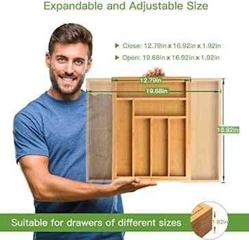 Bamboo Expandable Drawer Organizer for Utensils Holder, Adjustable Cutlery Tray, Wood Drawer Divi... | Amazon (US)