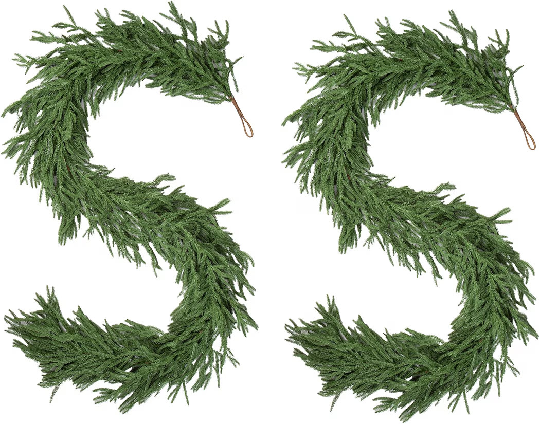 2 PCS 6FT Norfolk Pine Garland Realistic - 72" Thick Deluxe Faux Christmas Greenery Garland Artif... | Amazon (US)