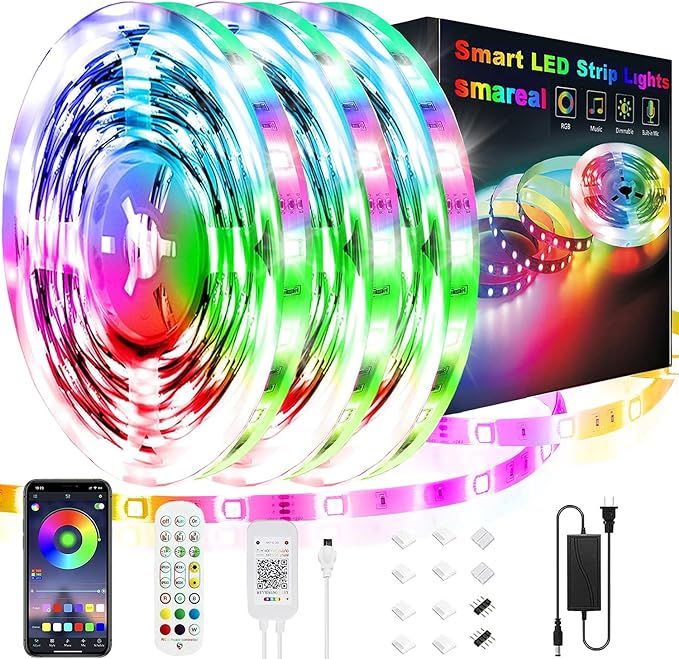 50ft Led Strip Lights,smareal Led Lights Strip Music Sync Color Changing Led Strip Lights App Con... | Amazon (US)