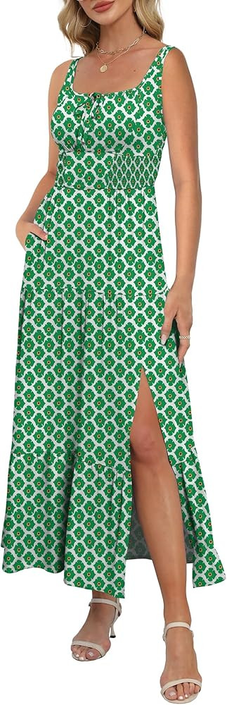 ANRABESS Women Summer Maxi Dress 2025 Square Neck Sleeveless Casual Boho Floral High Waist Slit T... | Amazon (US)