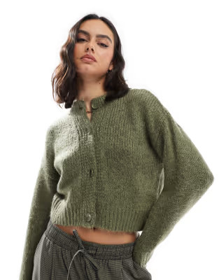 ASOS DESIGN crew neck loose knit cardigan in green | ASOS (Global)