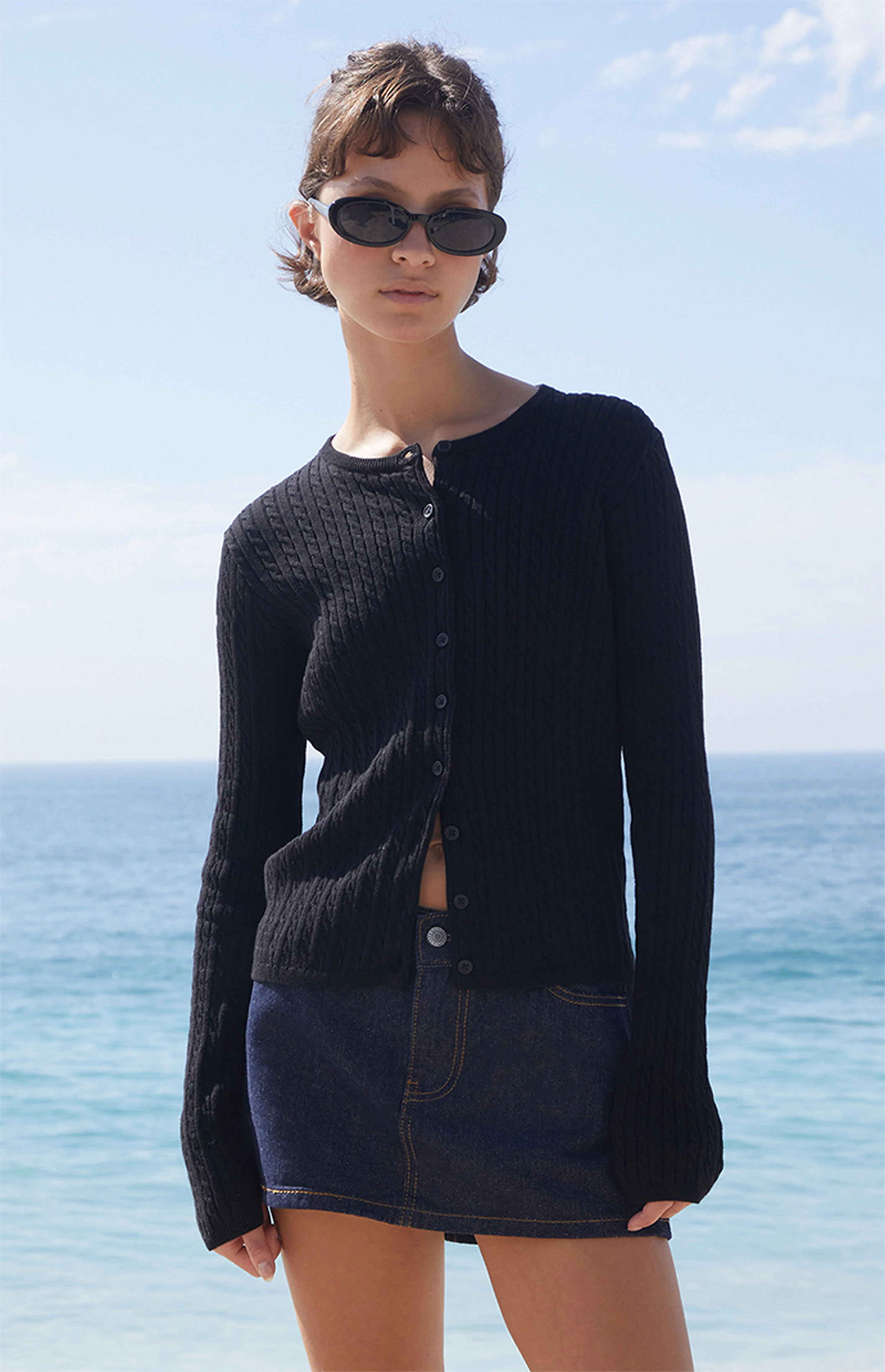 John Galt Black Zoe Cable Knit Cardigan | PacSun