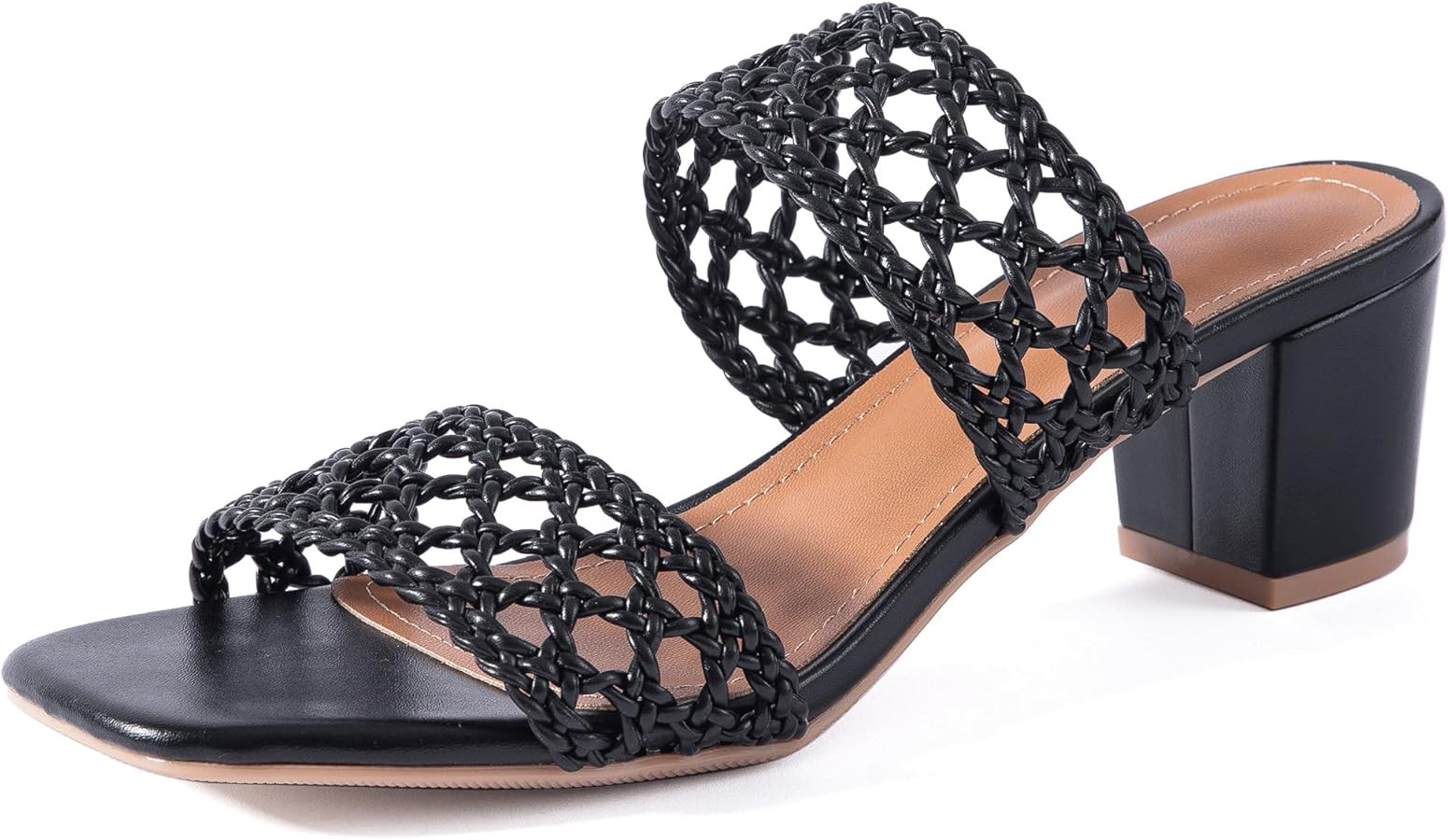 N.N.G Women Heels Sandals Braided Block Nude Summer Chunky Square Leather Woven Comfort Strappy D... | Amazon (US)