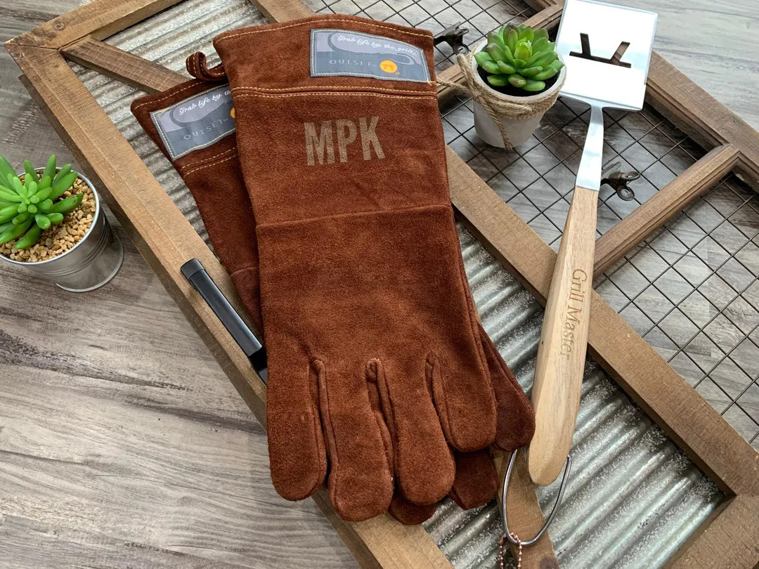 Large Grill Gloves for Men | Best Gift for Men | Personalized Grill Gifts | Leather Grill Gloves ... | Etsy (US)