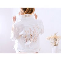 Custom Mrs. White Denim Jacket // Iron On Heat Transfer Personalized Decal Works Faux Leather + Brid | Etsy (US)