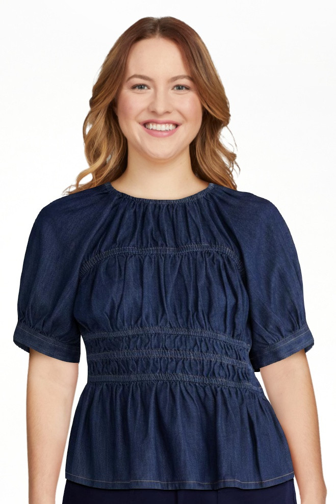 Free Assembly Women's Smocked Denim Top with Peplum Hem, Sizes XS-XXL | Walmart (US)