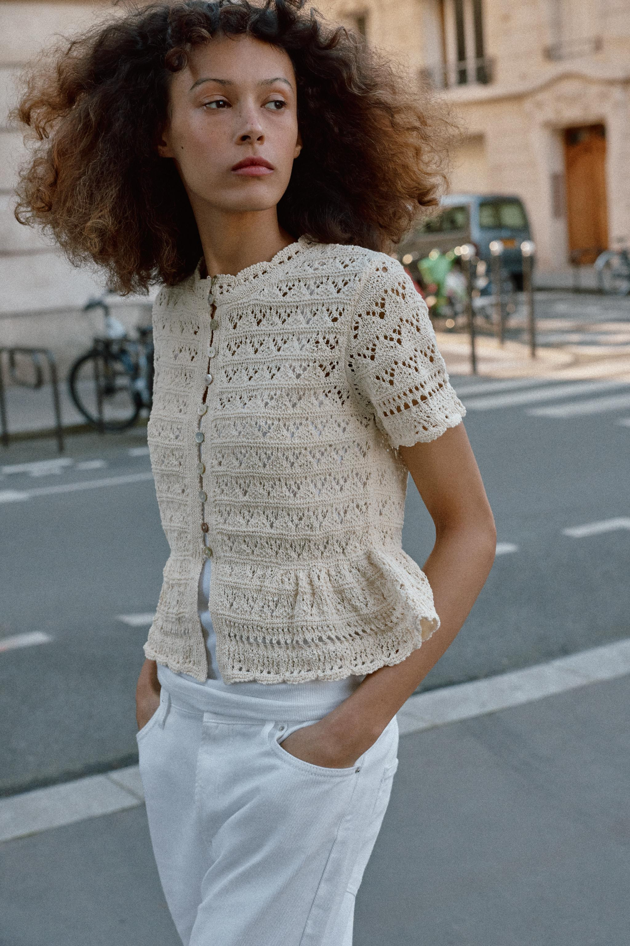 POINTELLE SHORT SLEEVE CARDIGAN | Zara US