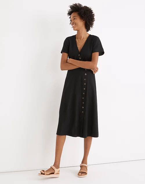 Linen-Blend Button-Wrap Midi Dress | Madewell