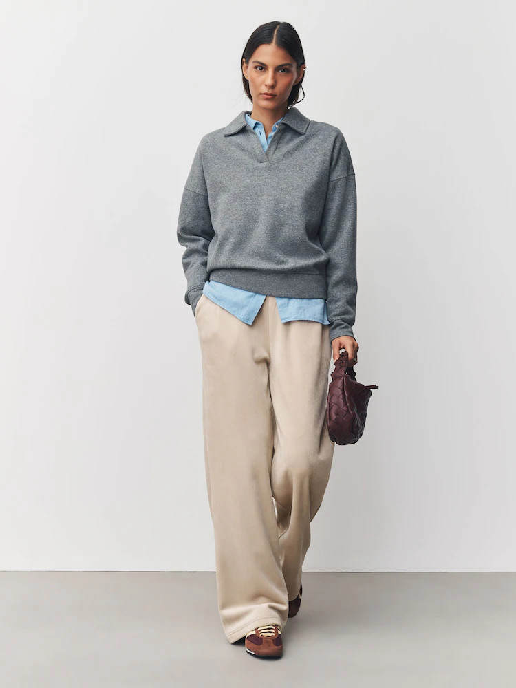 Cream Soft Feel Cord Wide Leg Trousers | Next EU