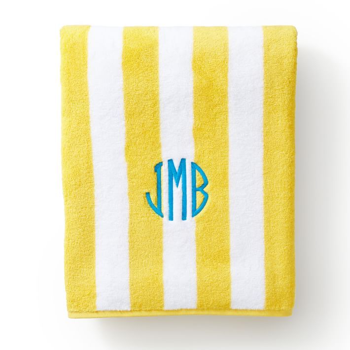Cabana Stripe Beach Towel, Set of 4, Yellow, Monogrammed | Mark and Graham