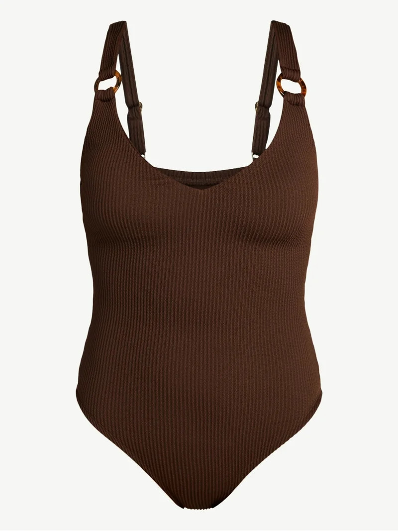 Time and Tru Women's and Women’s Plus Crinkle Plunge One-Piece Swimsuit, Sizes XS-3X | Walmart (US)