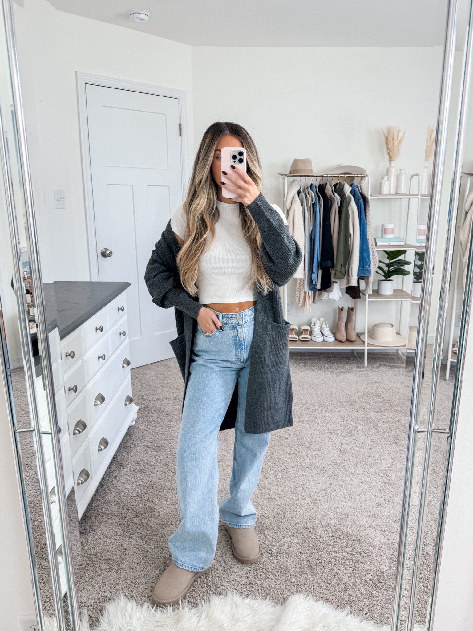 Casual fall outfit 
- target cardigan: xs 
- baby tee: xs 
- Abercrombie 90s jeans: 25 short 
- Amazon ultra minis: true to size 

#LTKFindsUnder100 #LTKFindsUnder50 #LTKStyleTip