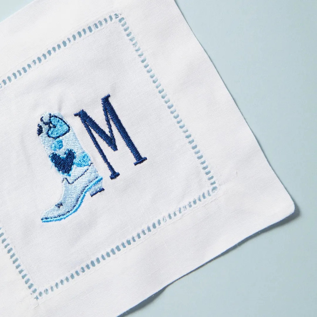 Embroidered Cowboy Boot Monogram Cocktail Napkins (Set of 4) // Western Cowboy Boot Embroidered L... | Etsy (US)