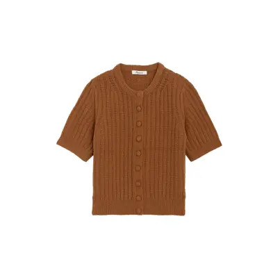 Madewell Textured Stitch Short Sleeve Cardigan in Cabernet at Nordstrom, Size Small | Nordstrom