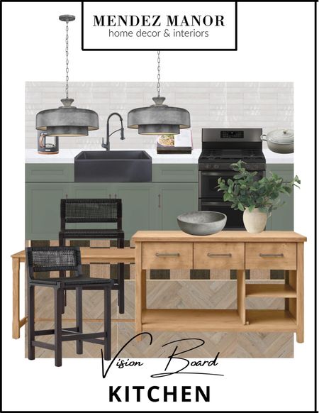 So into the green cabinetry look! I love the way the muted color plays against this freestanding kitchen island. And how cute are these barstools from #CB2?!

#kitchendesign #kitchendecor #kitchenstyling #greencabinets #barstools #counterstools

#LTKhome