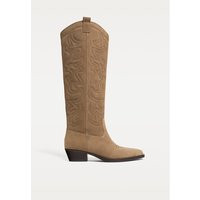 Stradivarius Embossed split leather cowboy boots BEIGE 4 | Stradivarius (UK)