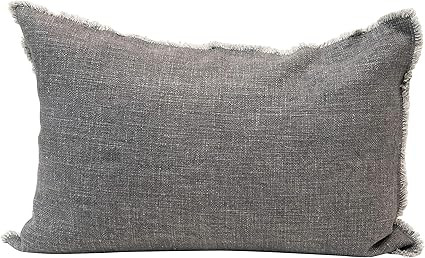Creative Co-Op Linen Blend Lumbar Frayed Edges, Grey Pillow | Amazon (US)
